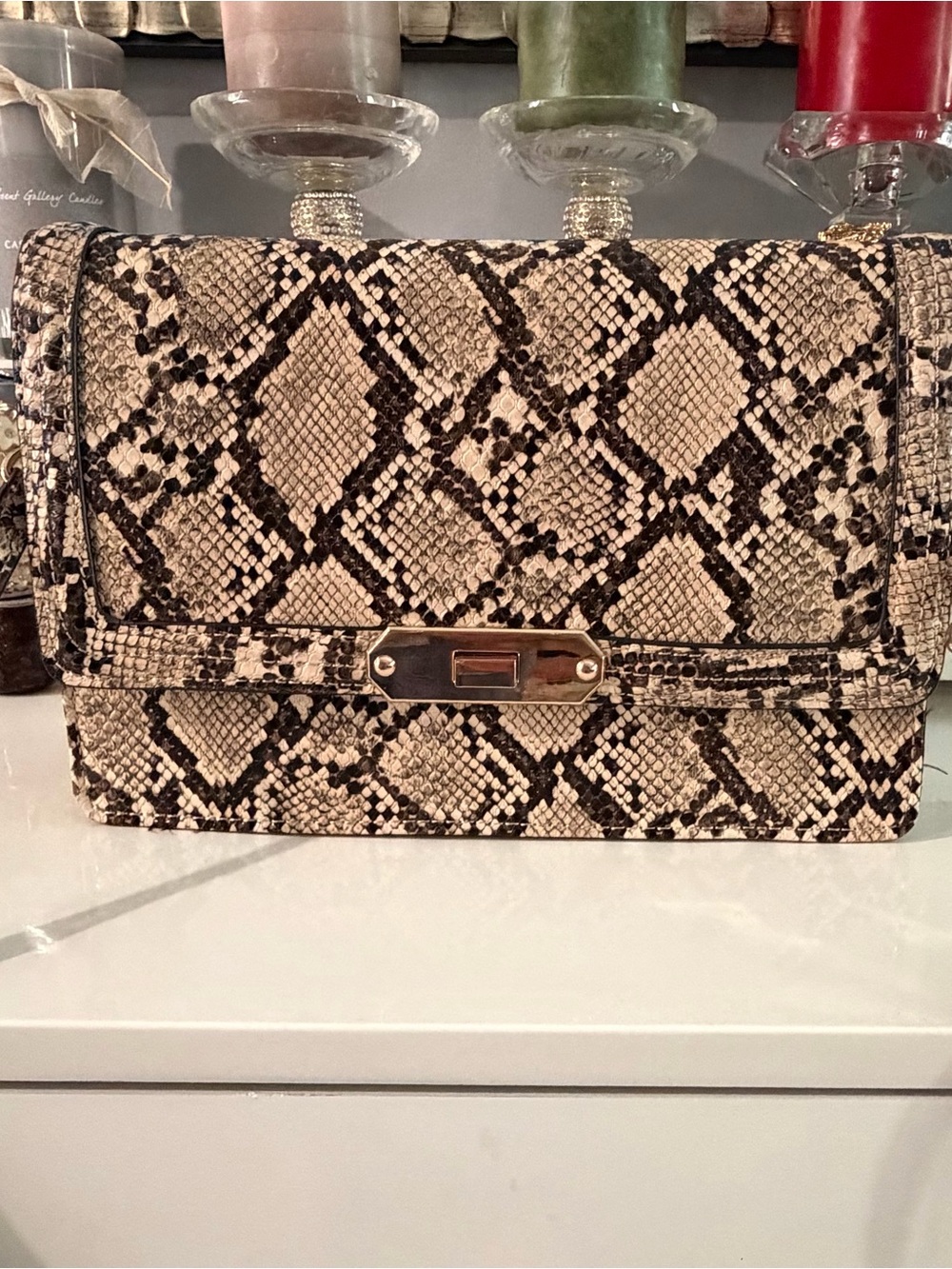NWOT Snake-Print Shoulder Bag in Brown and tan